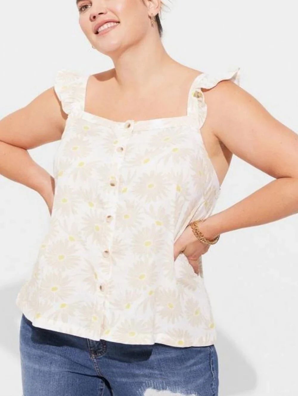 Torrid Double Gauze Ruffle Button Front Tank Top - New